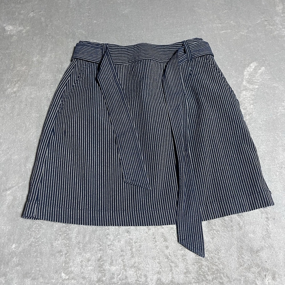 Ann Taylor Loft Skirt‎ Womens 0 Navy White Striped Belted Pockets Textured